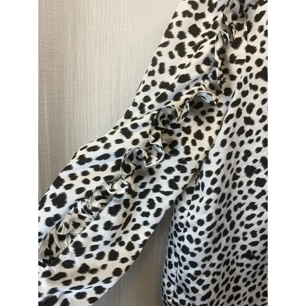J. Crew Animal Print Blouse Women's Size L White Black Casual Office Career
